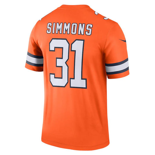 D.Broncos #31 Justin Simmons Orange Alternate Legend Jersey Stitched American Football Jerseys