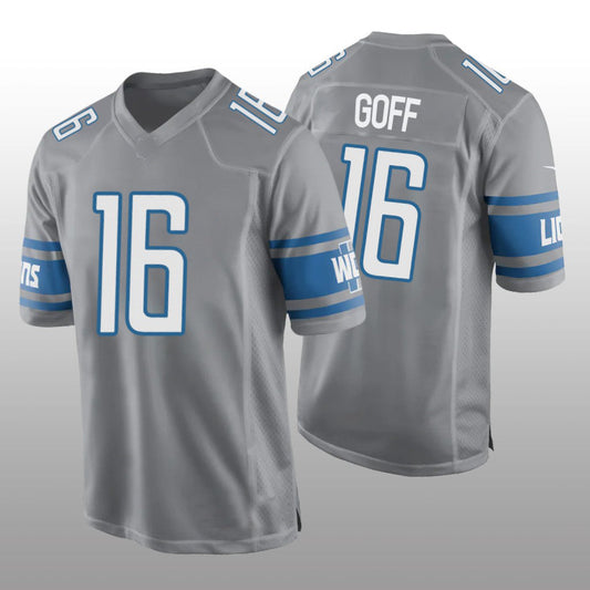 D.Lions #16 Jared Goff Alternate Game Jersey - Silver Stitched American Football Jerseys