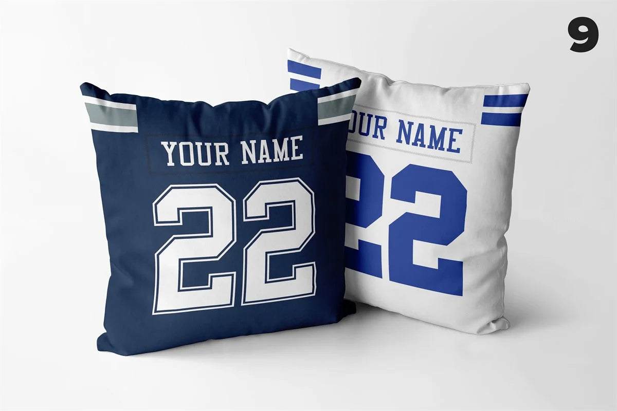 Set of 2 Custom Team Dallas Cowboys Navy White Decorative Throw Pillow Case Print Personalized Football Pillowcase Fans Name & Number Birthday Gift