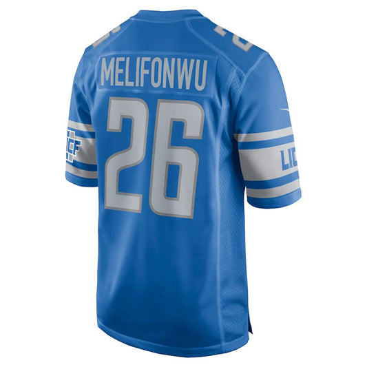 D.Lions #26 Ifeatu Melifonwu Blue Game Jersey Stitched American Football Jerseys