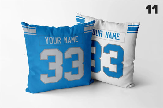 Set of 2 Custom Team Detroit Lions Blue White Decorative Throw Pillow Case Print Personalized Football Pillowcase Fans Name & Number Birthday Gift