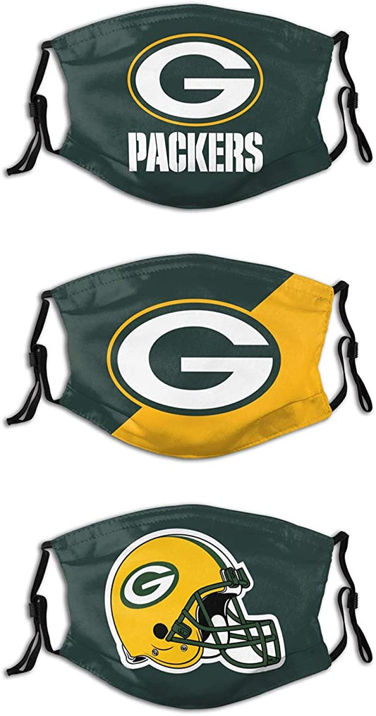 Football Face Mask Packers 3 Packs Washable Reusable Total With 6 Filters Breathable Sports Women Men Face Cover