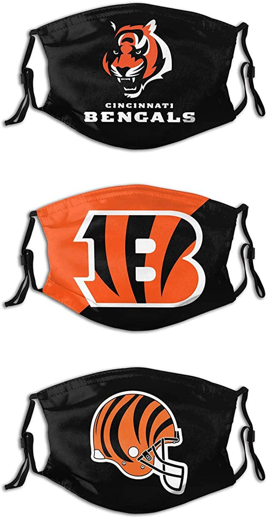 Football Face Mask Bengals 3 Packs Washable Reusable Total With 6 Filters Breathable Sports Women Men Face Cover
