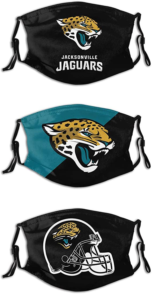 Football Face Mask Jaguars 3 Packs Washable Reusable Total With 6 Filters Breathable Sports Women Men Face Cover