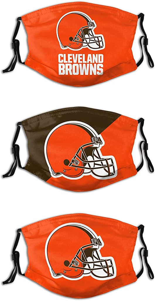 Football Face Mask Browns 3 Packs Washable Reusable Total With 6 Filters Breathable Sports Women Men Face Cover