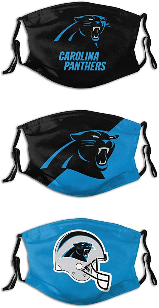 Football Face Mask Panthers 3 Packs Washable Reusable Total With 6 Filters Breathable Sports Women Men Face Cover