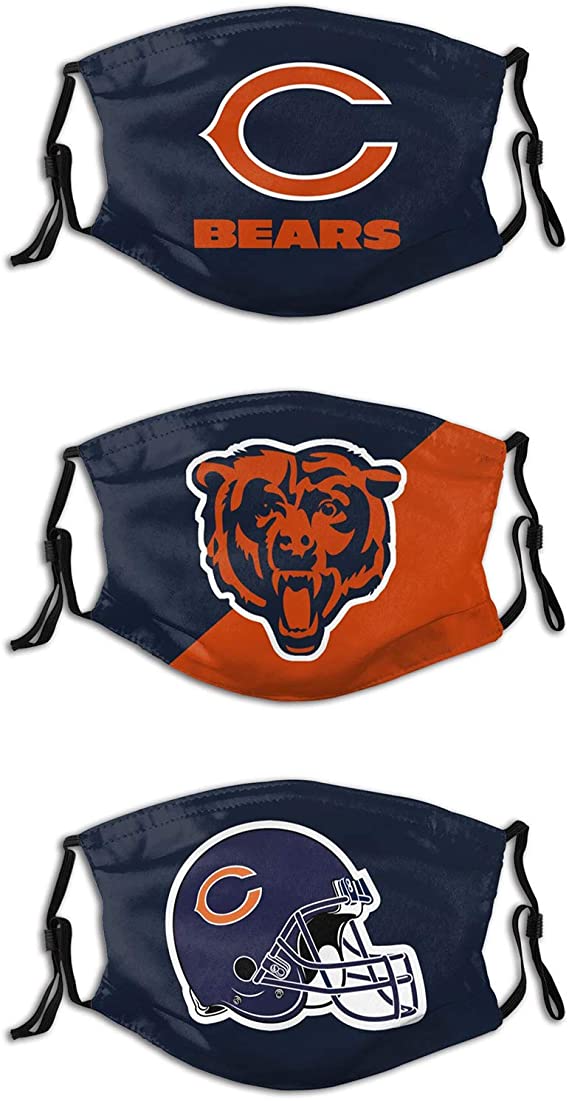 Football Face Mask Bears 3 Packs Washable Reusable Total With 6 Filters Breathable Sports Women Men Face Cover