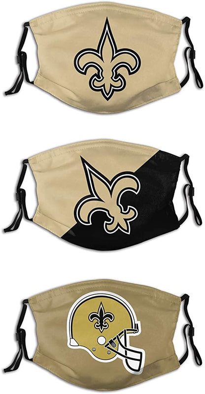 Football Face Mask Saints 3 Packs Washable Reusable Total With 6 Filters Breathable Sports Women Men Face Cover