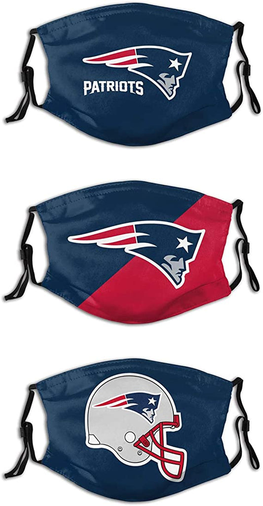 Football Face Mask Patriots 3 Packs Washable Reusable Total With 6 Filters Breathable Sports Women Men Face Cover