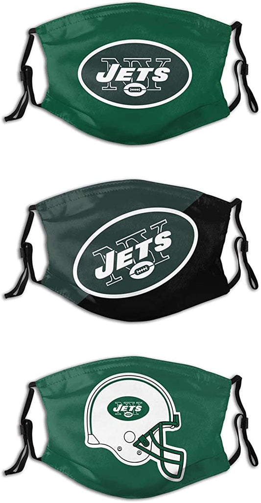 Football Face Mask Jets 3 Packs Washable Reusable Total With 6 Filters Breathable Sports Women Men Face Cover