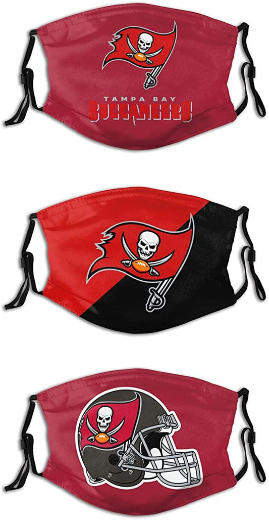 Football Team Face Mask Buccaneers 3 Packs Washable Reusable Total With 6 Filters Breathable Sports Women Men Face Cover