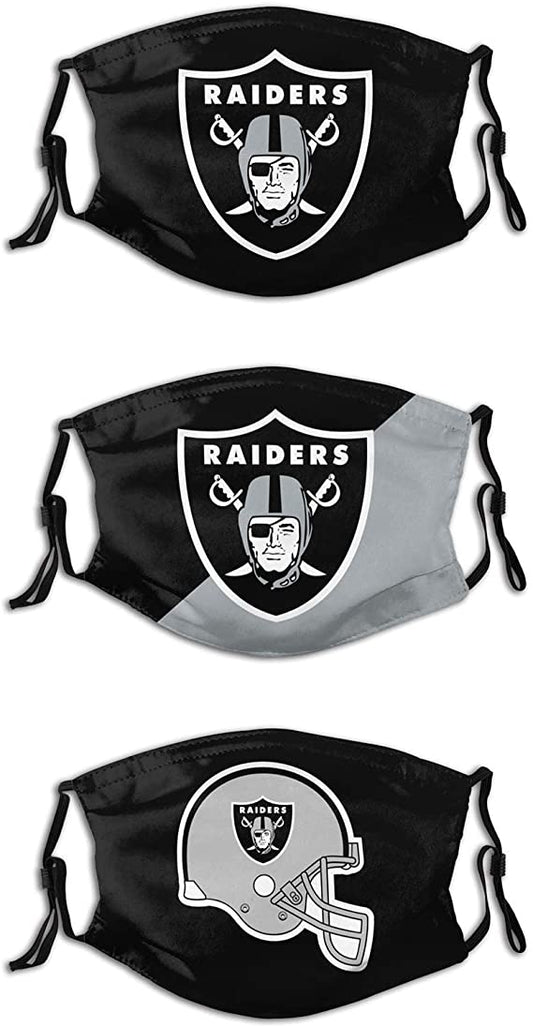 Football Face Mask Raiders 3 Packs Washable Reusable Total With 6 Filters Breathable Sports Women Men Face Cover