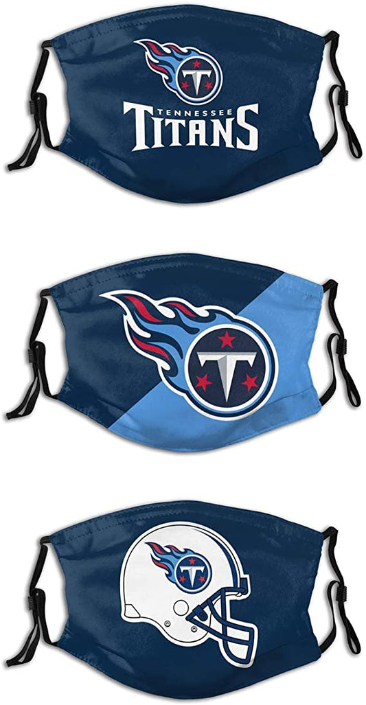 Football Team Face Mask Titans 3 Packs Washable Reusable Total With 6 Filters Breathable Sports Women Men Face Cover