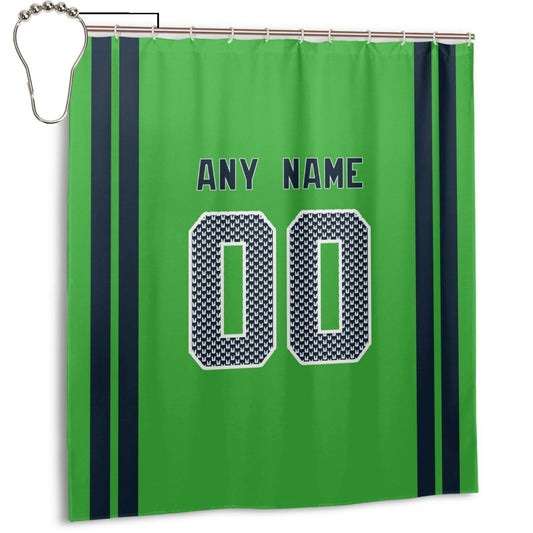Custom Football Seattle Seahawks style personalized shower curtain custom design name and number set of 12 shower curtain hooks Rings