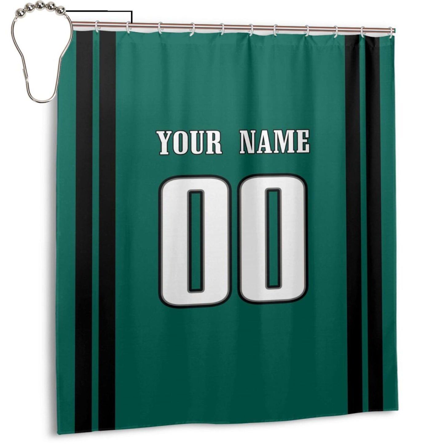 Custom Football Philadelphia Eagles style personalized shower curtain custom design name and number set of 12 shower curtain hooks Rings