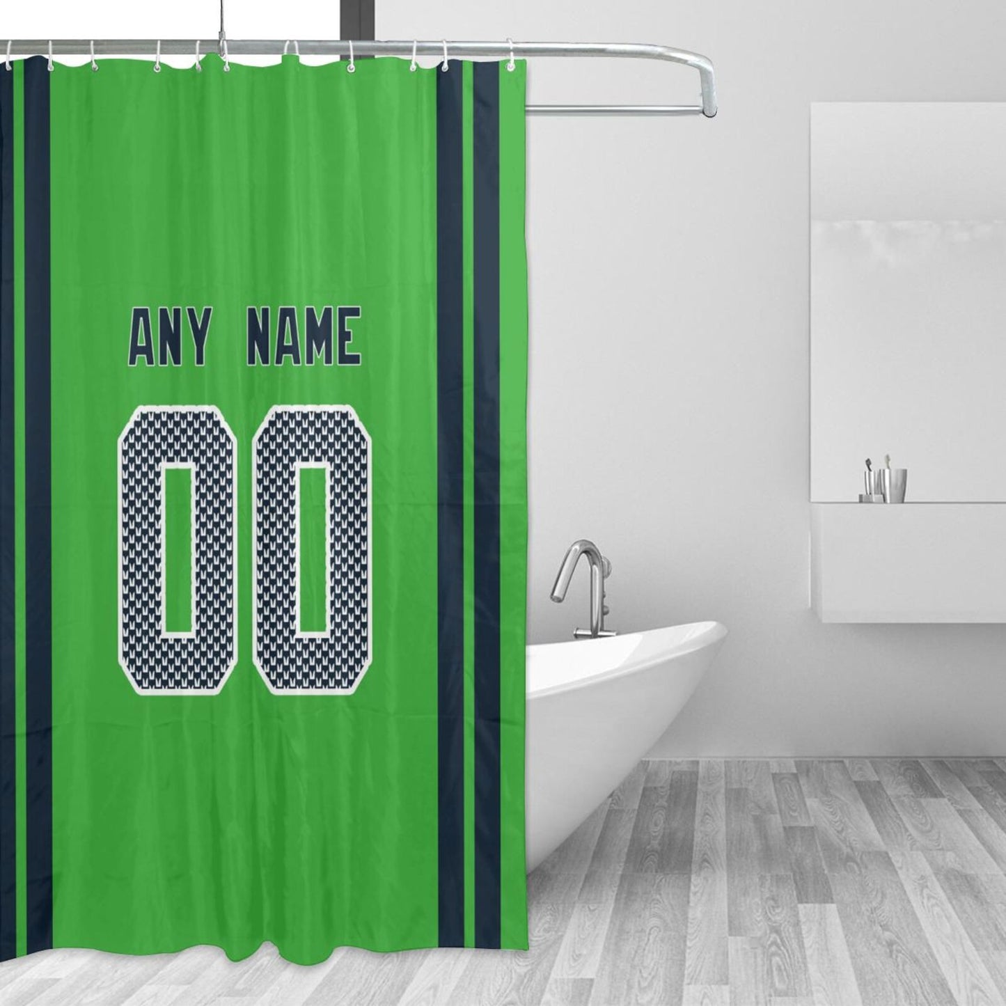 Custom Football Seattle Seahawks style personalized shower curtain custom design name and number set of 12 shower curtain hooks Rings