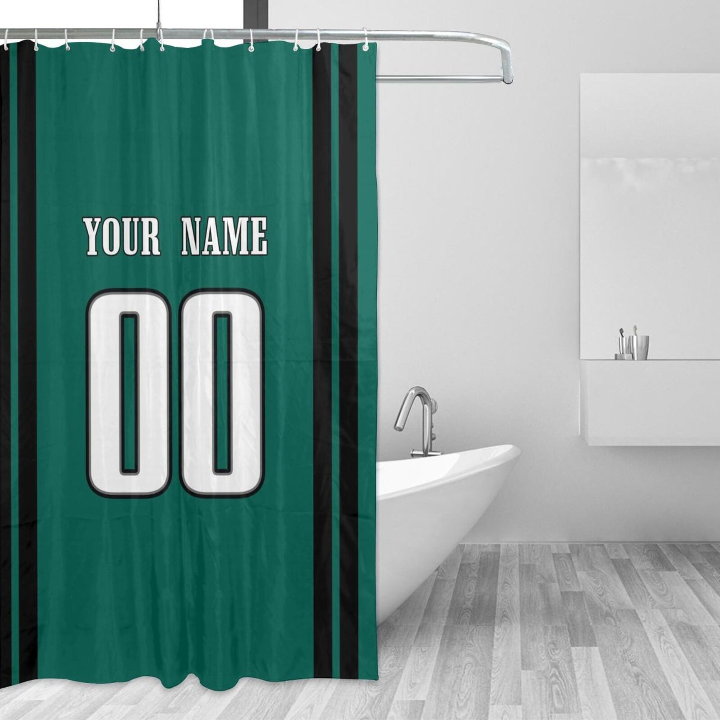 Custom Football Philadelphia Eagles style personalized shower curtain custom design name and number set of 12 shower curtain hooks Rings