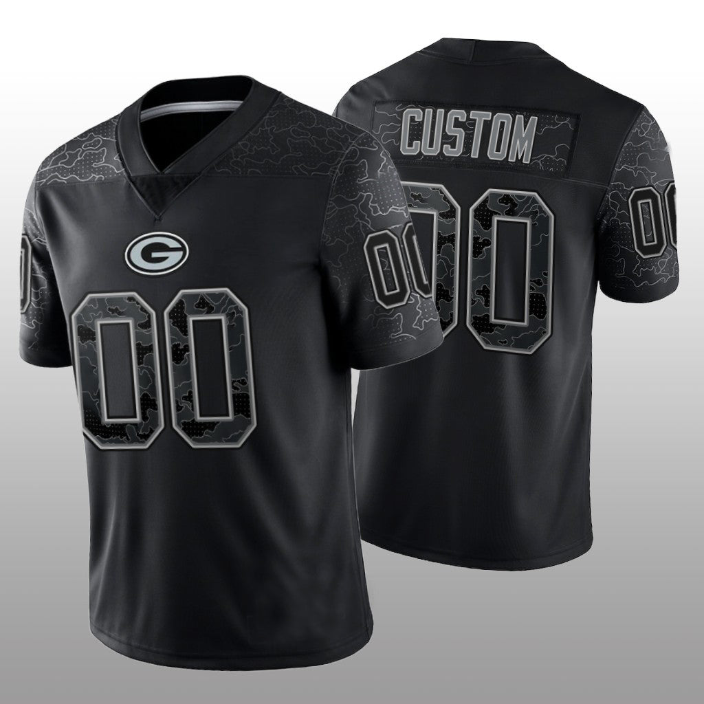 Custom Football Green Bay Packers Stitched Black RFLCTV Limited Jersey