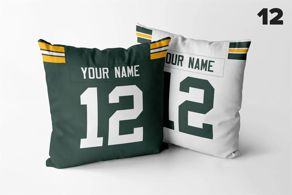 Set of 2 Custom Team Green Bay Packers Green White Decorative Throw Pillow Case Print Personalized Football Pillowcase Fans Name & Number Birthday Gift