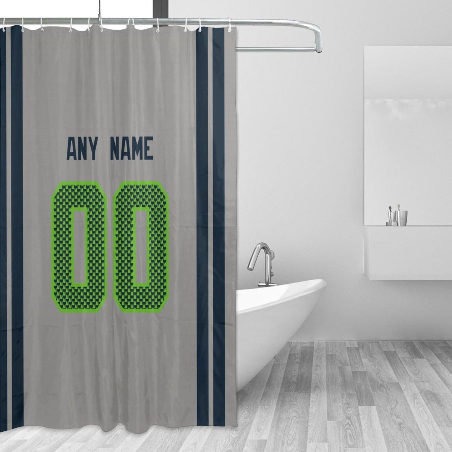 Custom Football Seattle Seahawks style personalized shower curtain custom design name and number set of 12 shower curtain hooks Rings