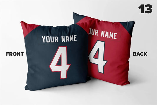 Set of 2 Custom Team Houston Texans Navy Red Decorative Throw Pillow Case Print Personalized Football Pillowcase Fans Name & Number Birthday Gift