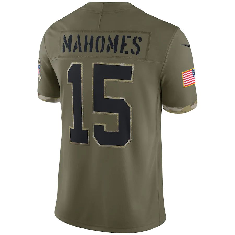 KC.Chiefs #15 Patrick Mahomes Olive 2022 Salute To Service Limited Jersey Stitched American Football Jerseys