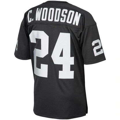 LV.Raiders #24 Charles Woodson Mitchell & Ness Black 1998 Authentic Throwback Retired Player Jersey Stitched American Football Jerseys