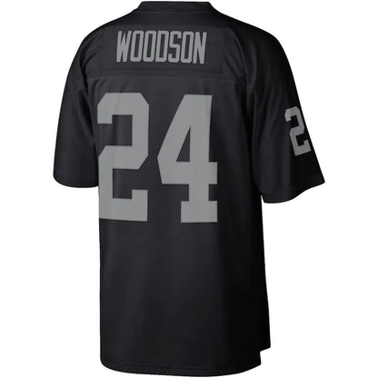 LV.Raiders #24 Charles Woodson Mitchell & Ness Black Legacy Replica Jersey Stitched American Football Jerseys