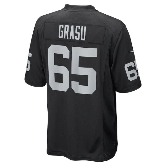 LV.Raiders #65 Hroniss Grasu Black Game Player Jersey Stitched American Football Jerseys