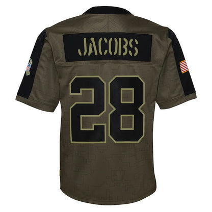 LV.Raiders #28 Josh Jacobs  Olive 2021 Salute To Service Game Jersey Stitched American Football Jerseys