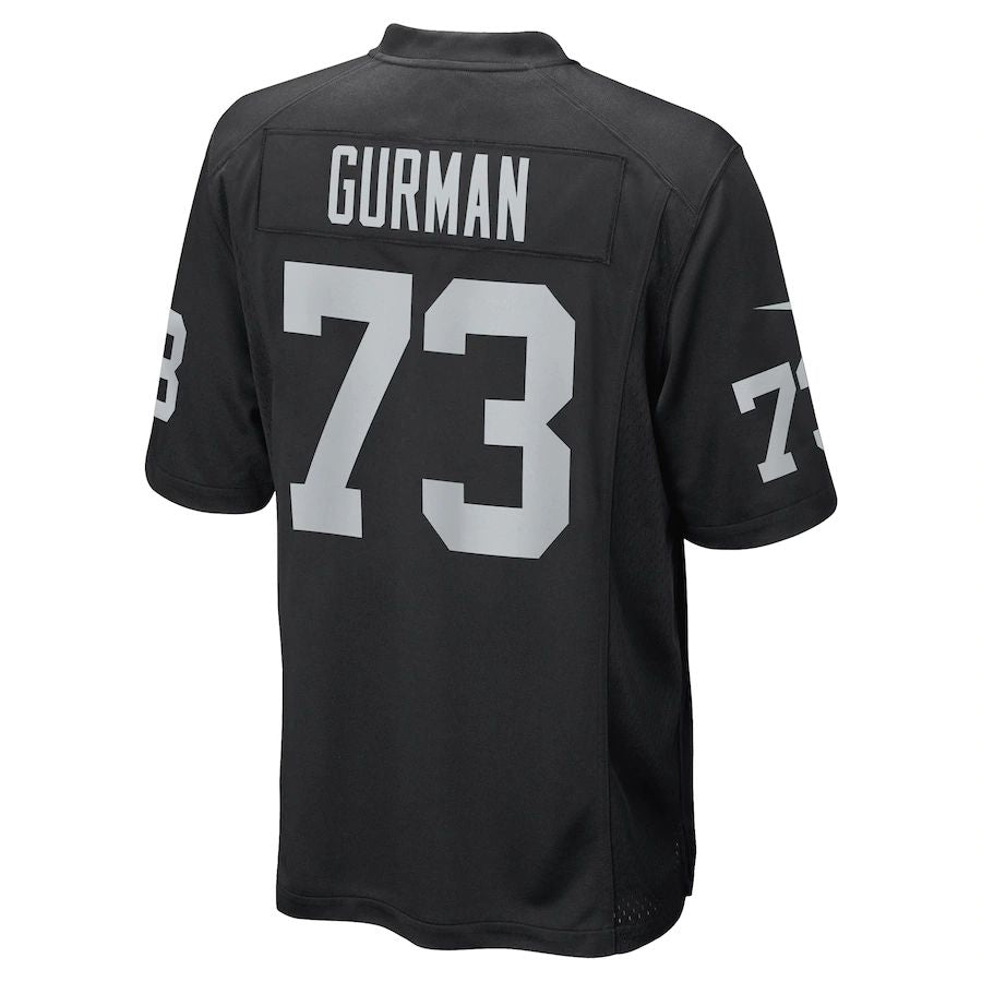 LV.Raiders #73 Vitaliy Gurman Black Game Player Jersey Stitched American Football Jerseys