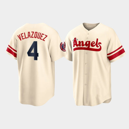 Baseball Los Angeles Angels #4 Andrew Velazquez Cream Stitched 2022 City Connect Jersey Men Youth Women