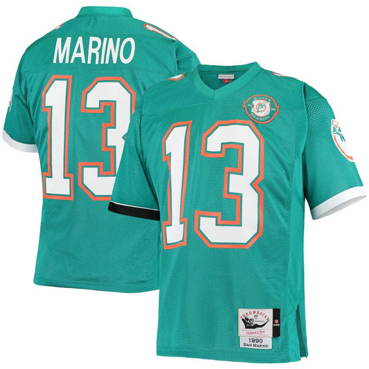 M.Dolphins #13 Dan Marino Mitchell & Ness Aqua 1990 Authentic Throwback Retired Player Jersey Stitched American Football Jerseys