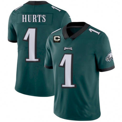 P.Eagles #1 Jalen Hurts Green With 2-star C Patch Vapor Untouchable Limited Stitched Stitched American Football Jerseys