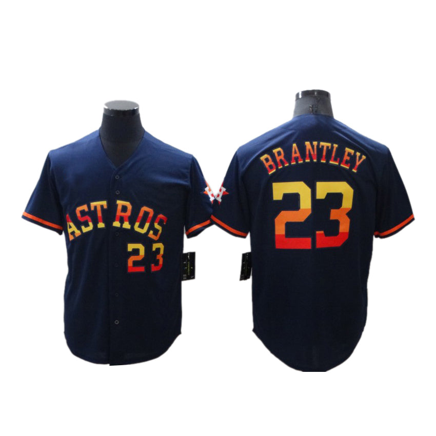 Men's Baseball Houston Astros 23 Michael Brantley Number Navy Rainbow Stitched Jersey