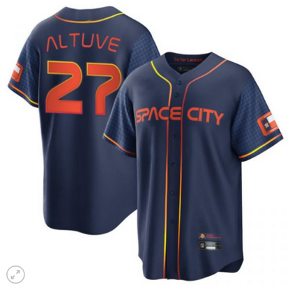 Baseball Jerseys New Houston Astros 27 Jose Altuve Navy Stitched 2022 Space City Connect Jerseys