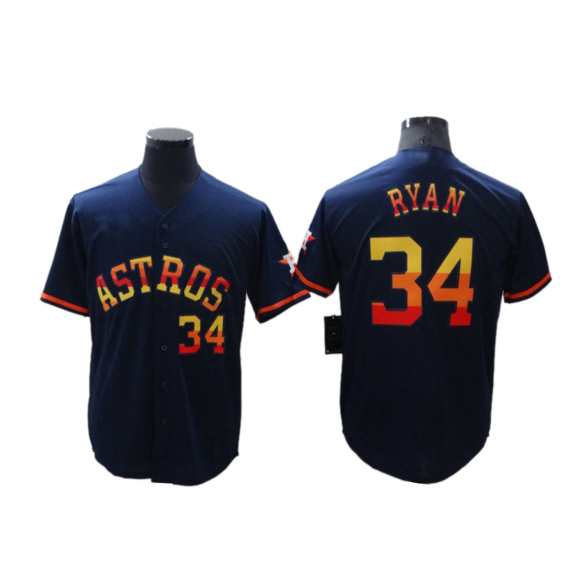 Mens Baseball Houston Astros Nolan Ryan Navy Number Rainbow Stitched Jersey