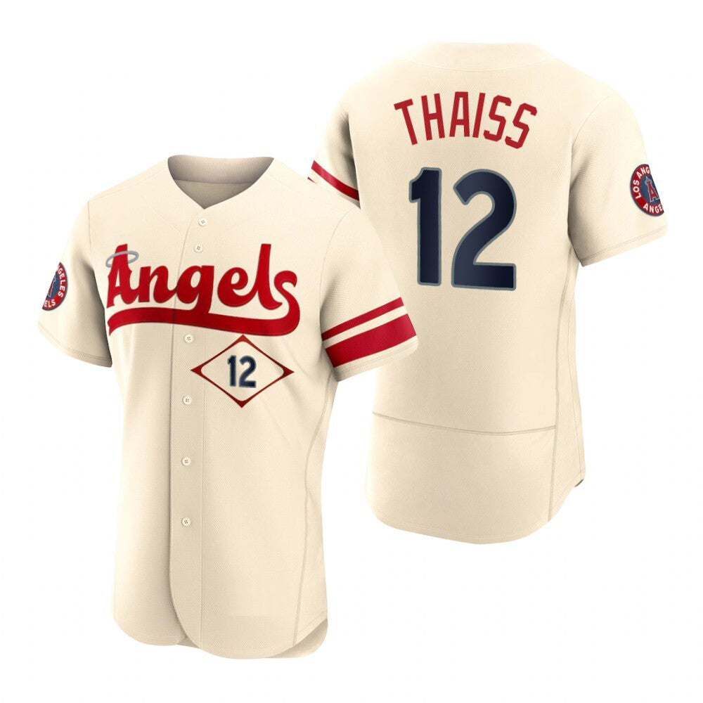 Men Baseball Los Angeles Angels #12 Matt Thaiss Cream Stitched 2022 City Connect Jersey
