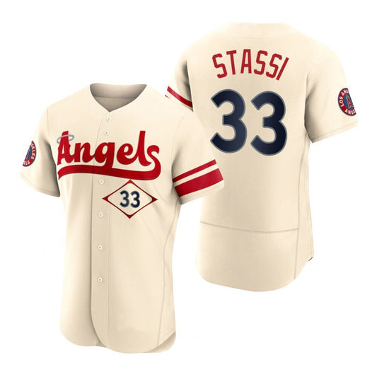 Men Baseball Los Angeles Angels #33 Max Stassi Cream Stitched 2022 City Connect Jersey