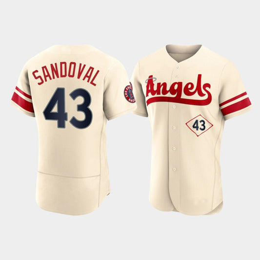 Men Baseball Los Angeles Angels #43 Patrick Sandoval Cream Stitched 2022 City Connect Jersey