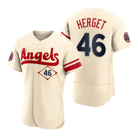 Men Baseball Los Angeles Angels #46 Jimmy Herget Cream Stitched 2022 City Connect Jersey