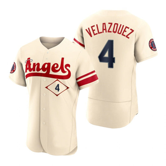 Men Baseball Los Angeles Angels #4 Andrew Velazquez Cream Stitched 2022 City Connect Jersey