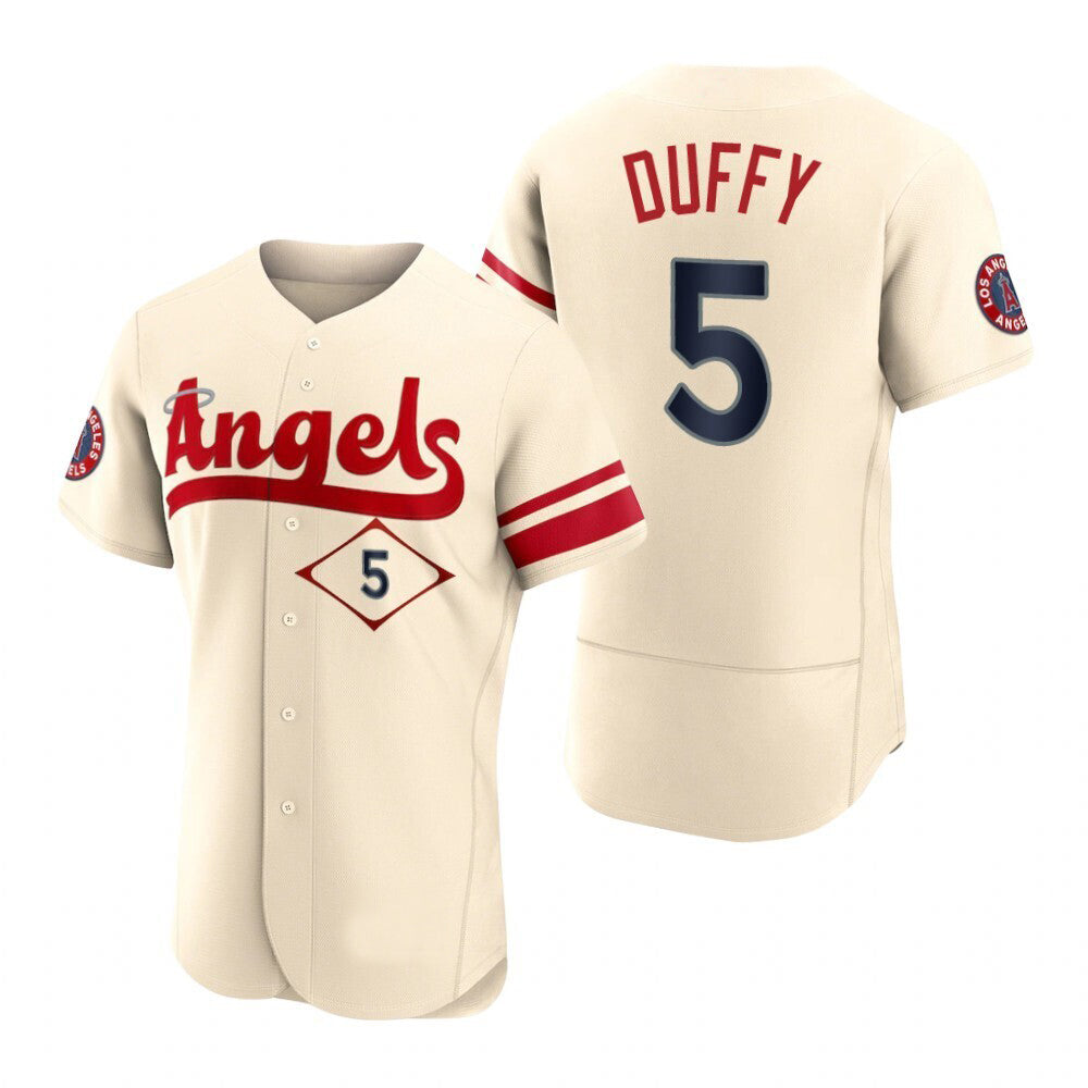 Men Baseball Los Angeles Angels #5 Matt Duffy Cream Stitched 2022 City Connect Jersey