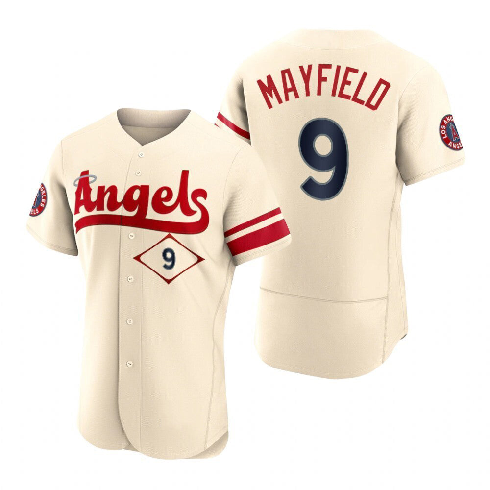 Men Baseball Los Angeles Angels #9 Jack Mayfield Cream Stitched 2022 City Connect Jersey