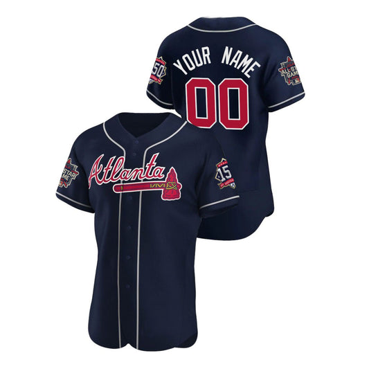 Mens Custom Atlanta Braves Stitched Navy Red Baseball Jersey Game Patch 2021 All Star 150th