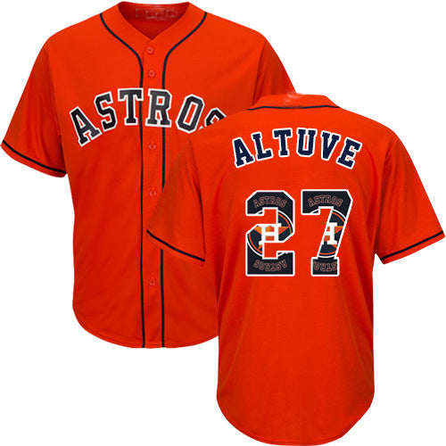 Baseball Houston Astros 27 Jose Altuve Jerseys Orange Team Logo Fashion Stitched Men's Jersey