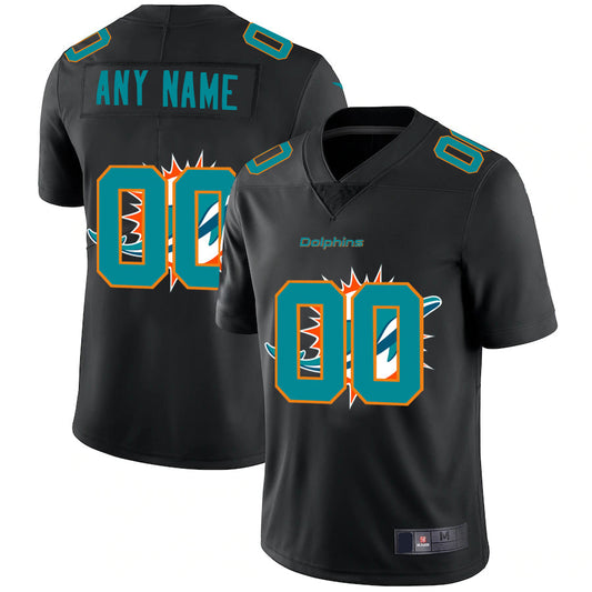 Custom M.Dolphins Team Logo Dual Overlap Limited Jersey Black American Stitched Football Jerseys