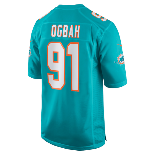 M.Dolphins #91 Emmanuel Ogbah Aqua Game Jersey Stitched American Football Jerseys