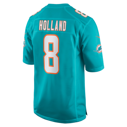 M.Dolphins #8 Jevon Holland Aqua Game Player Jersey Stitched American Football Jerseys