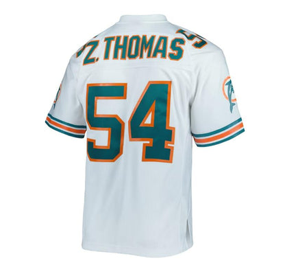 M.Dolphins #54 Zach Thomas Mitchell & Ness White 1996 Legacy Replica Jersey Stitched American Football Jerseys